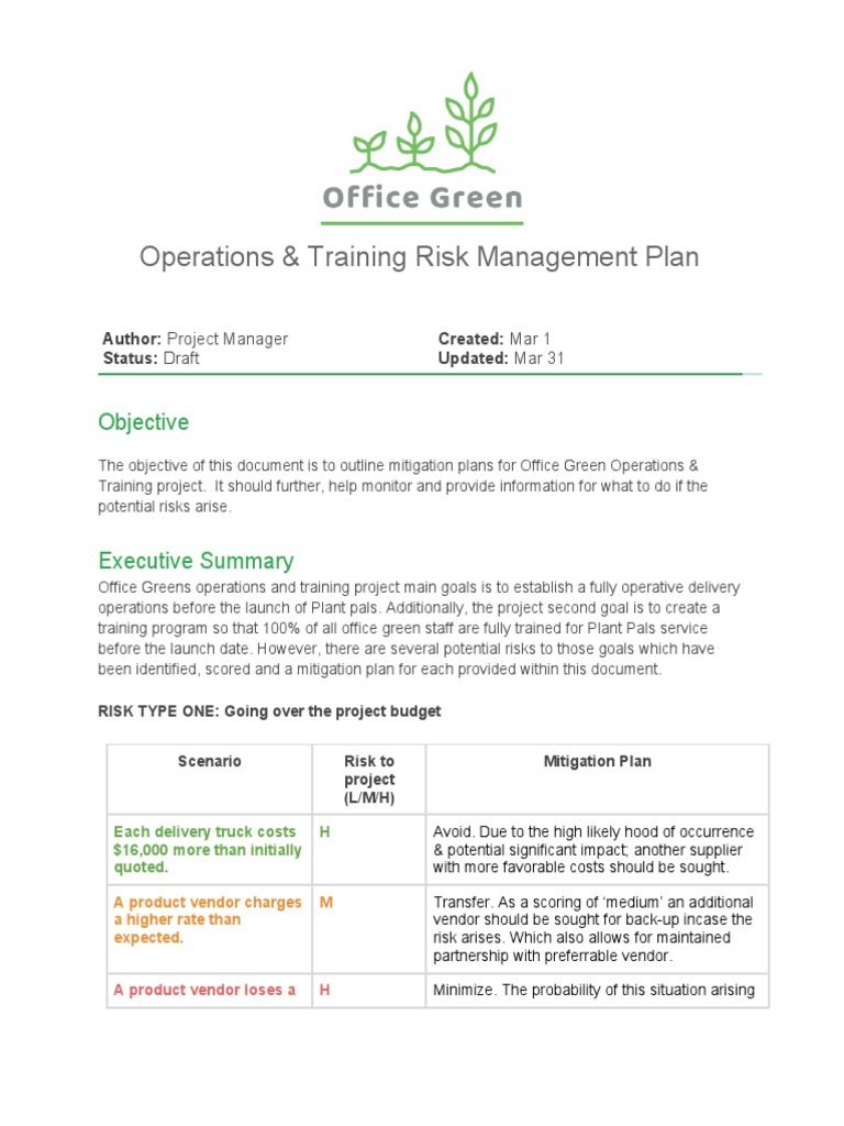 Office Green Operations Training Risk Management Plan Pdf Risk