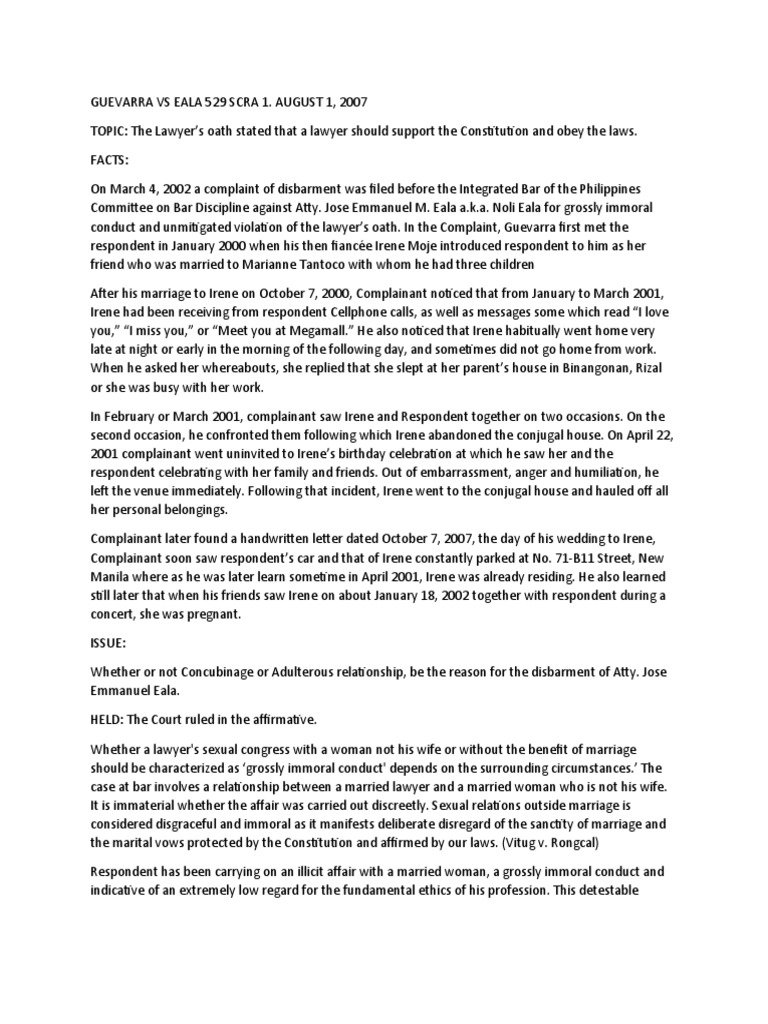 Guevarra VS Eala 529 Scra 1 Digest PDF Marriage Lawyer