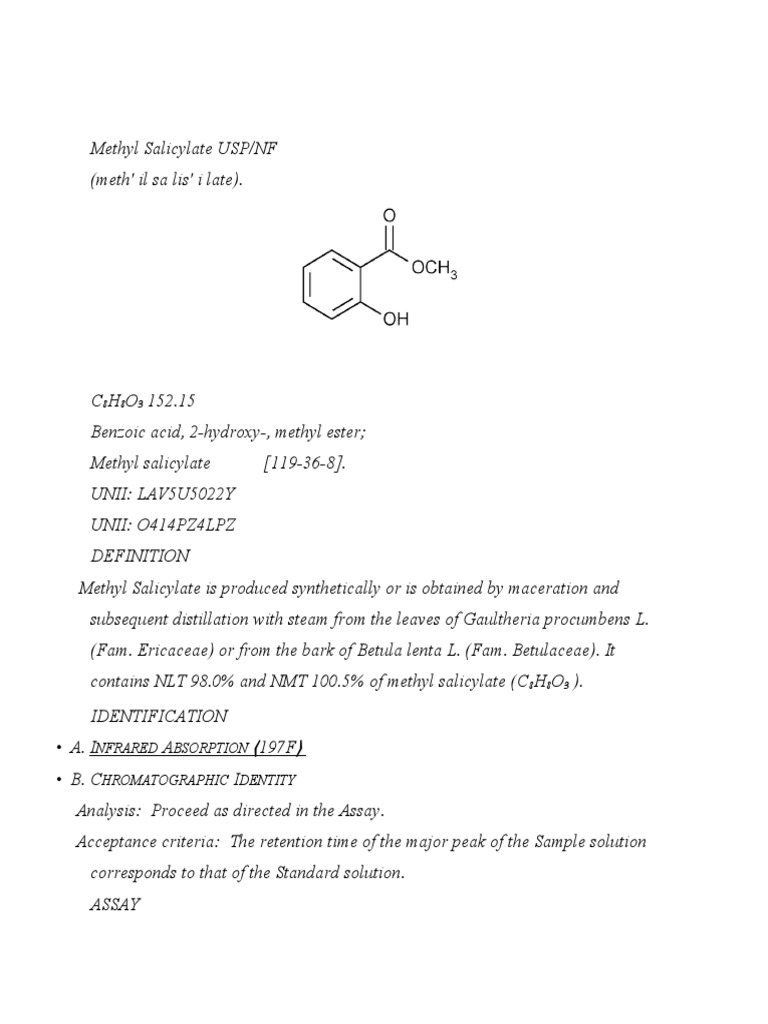 Methyl Salicylate USPNF PDF Chromatography Chemistry