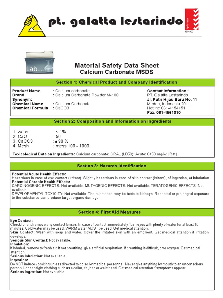 MSDS CALCIUM CARBONAT KAPTAN (Inggris) PDF Toxicity Magnesium