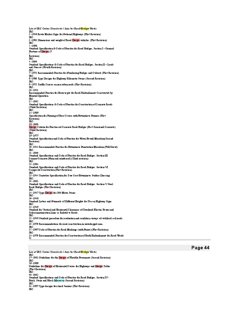 List of irc codes pdf road concrete
