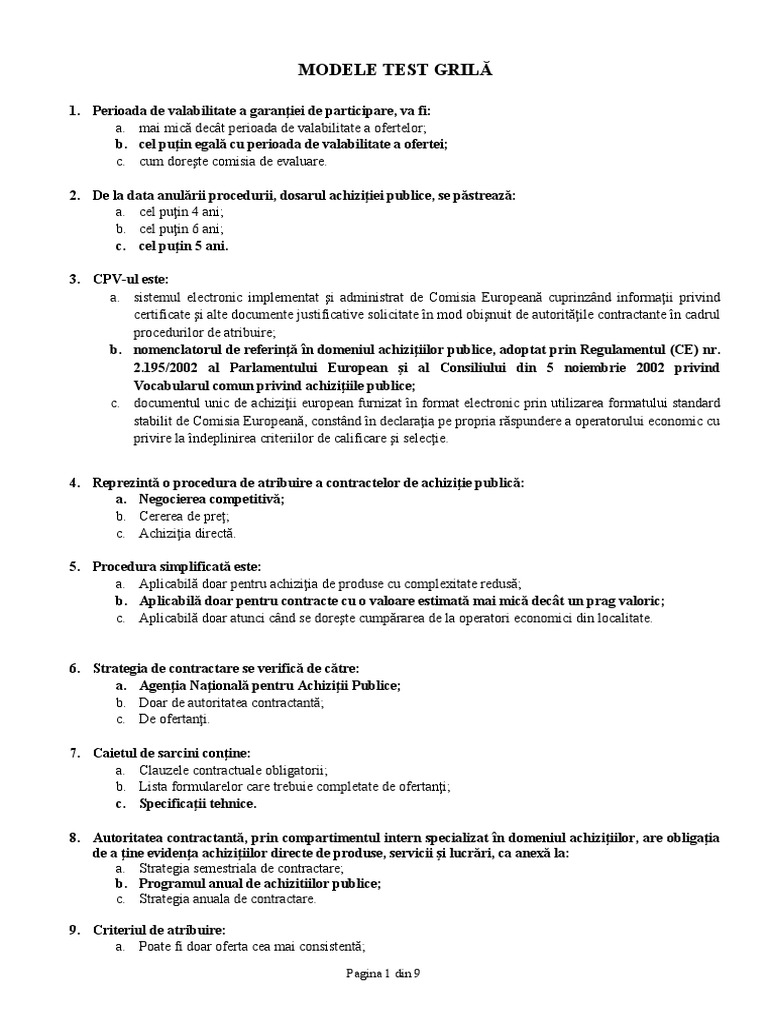 Modele Test Grila | PDF