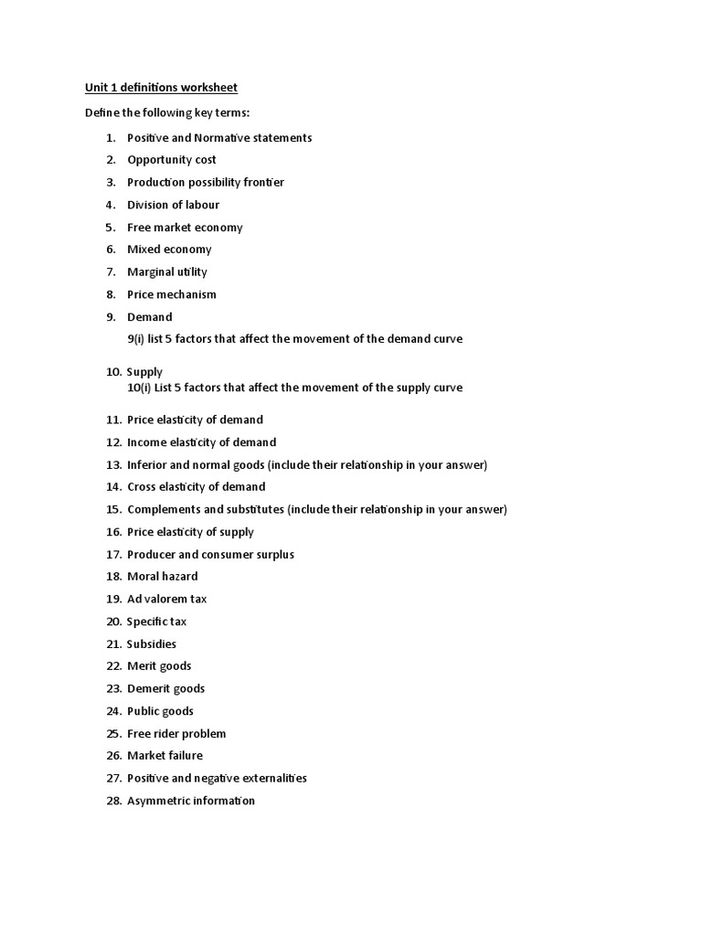 Define The Following Key Terms Worksheet PDF