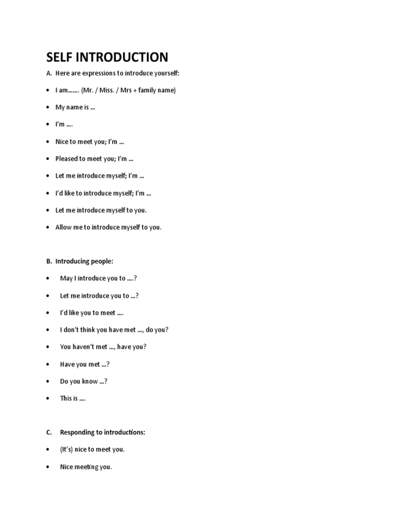 English Self Introduction Guide Pdf Language Arts Discipline