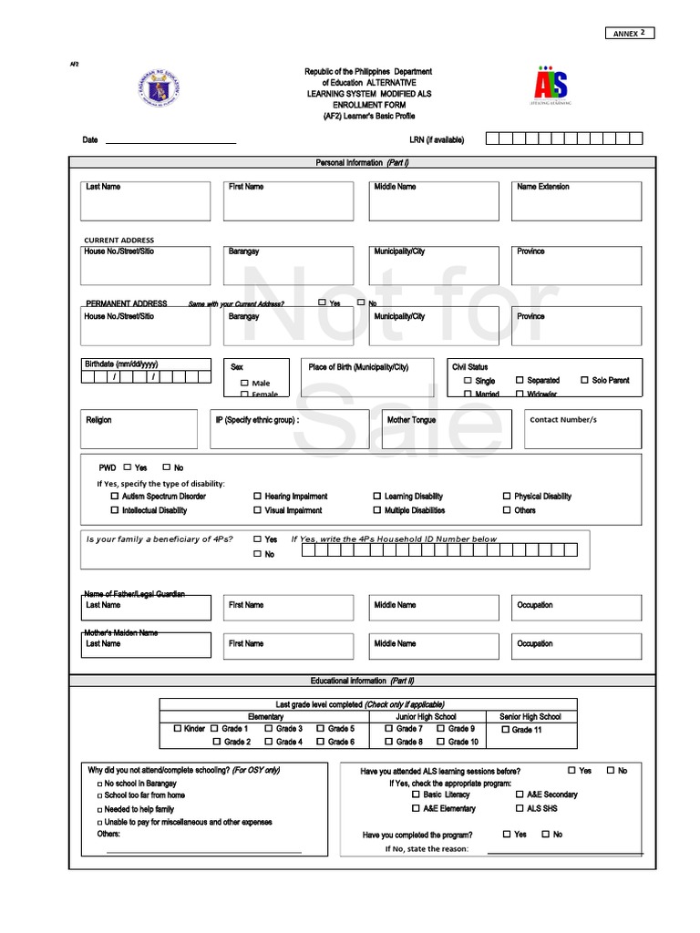 An analysis of an alternative learning system enrollment form pdf