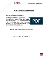 Comunicado 021-2022 Estudiantes Ultimo Plazo Viernes 26