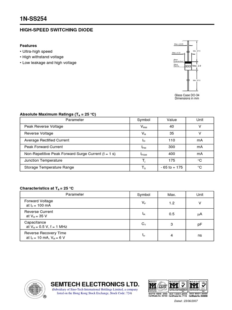 High-Speed Switching Diode | PDF | Diode | Electrical Equipment