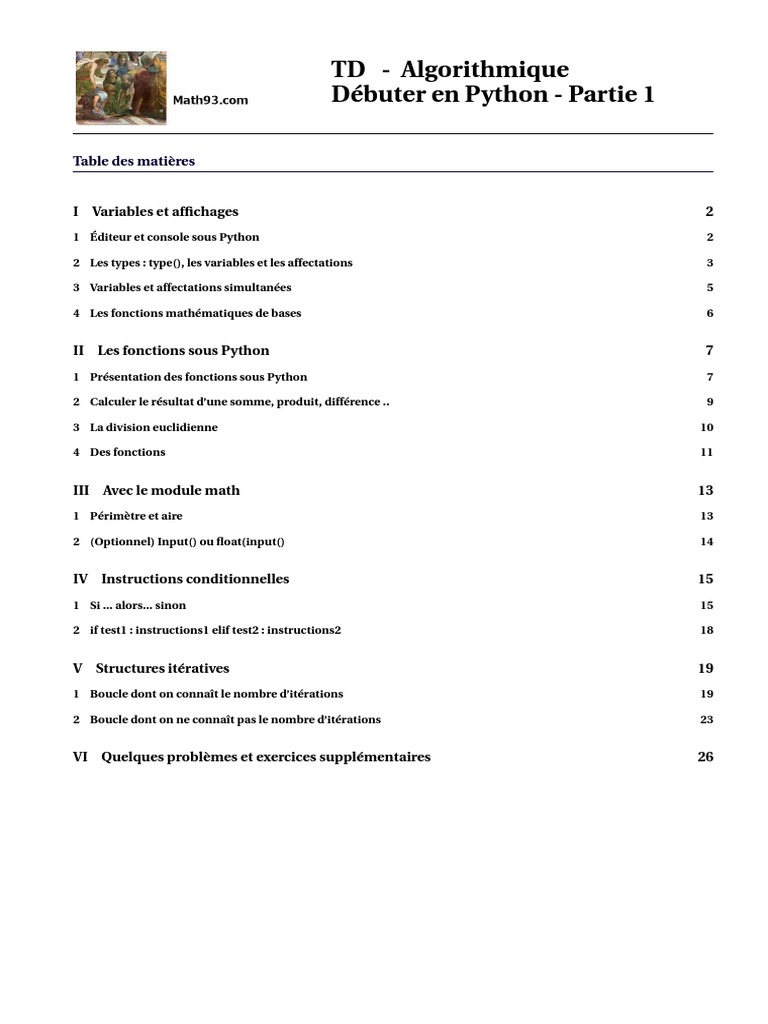 Débuter en Python : Variables et Fonctions | PDF | Structure de ...