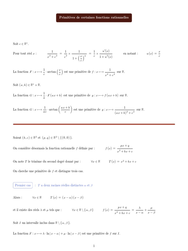 Primitives des fonctions rationnelles | PDF | Relations mathématiques ...