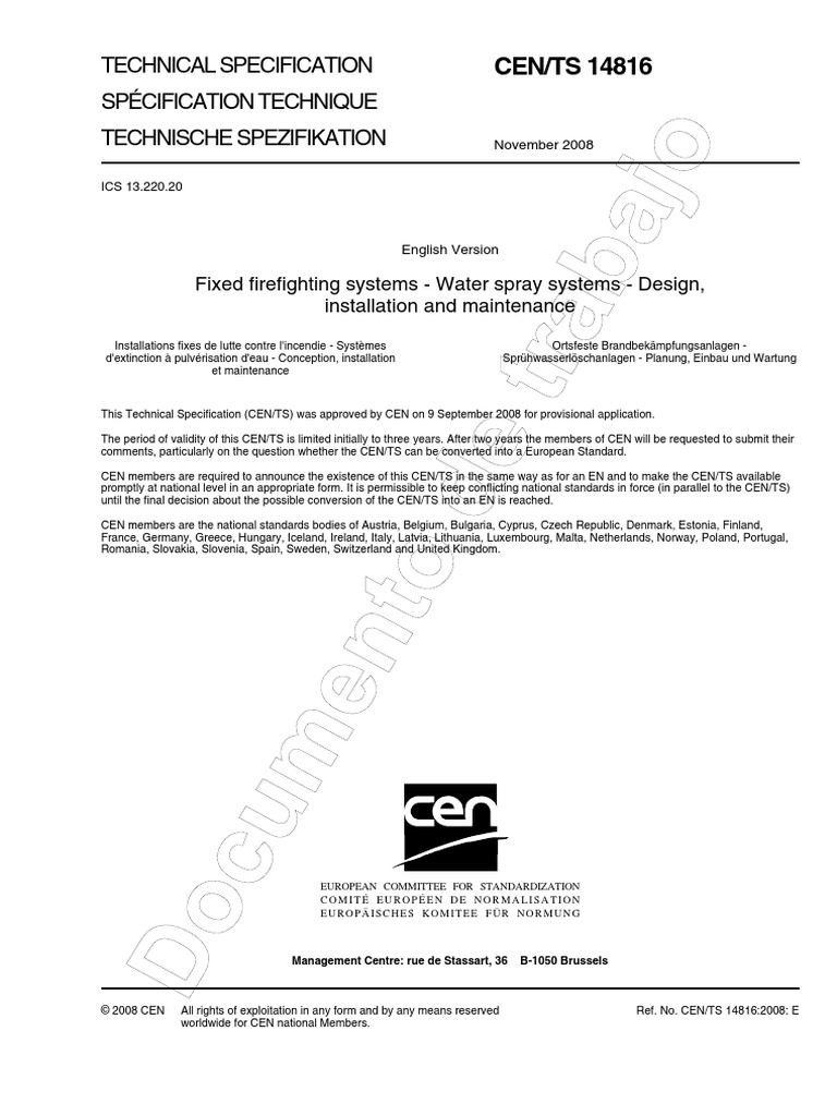 Cen TS 14816 | PDF | Fire Sprinkler System | Firefighting