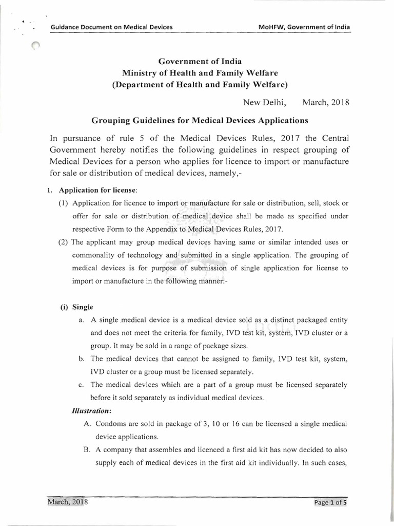 Guidance on Grouping Medical Devices and In Vitro Diagnostics for