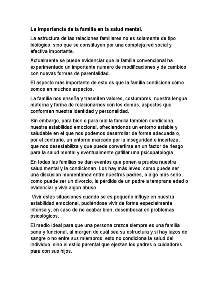 Importancia de la familia en la salud mental | PDF | Familia | Mente