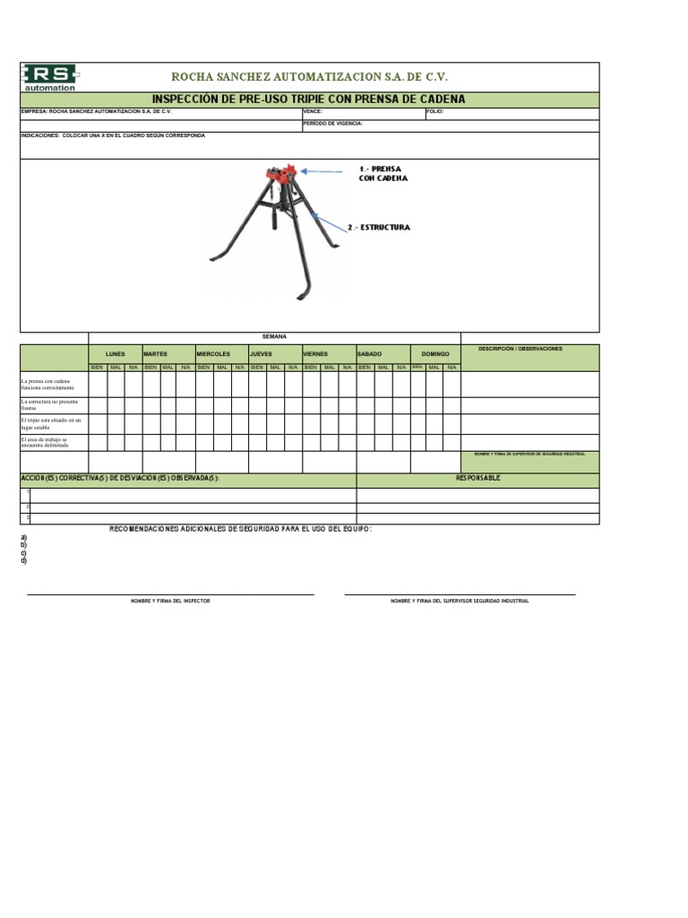 Inspección Tripie Prensa de Cadena | PDF
