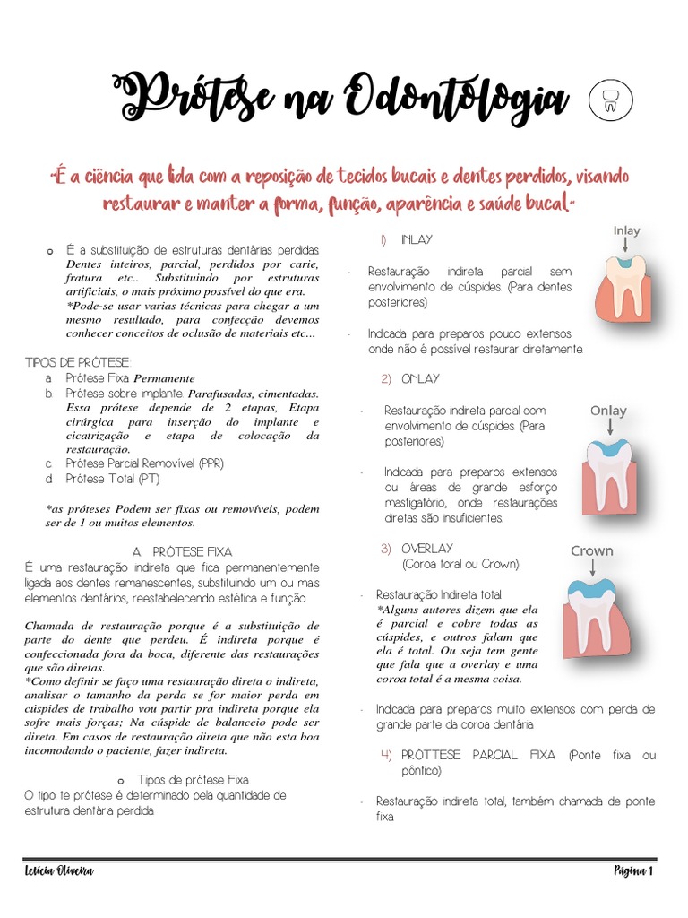 Resumo De Prótese Dentária Odontologia Pdf Dente Prótese