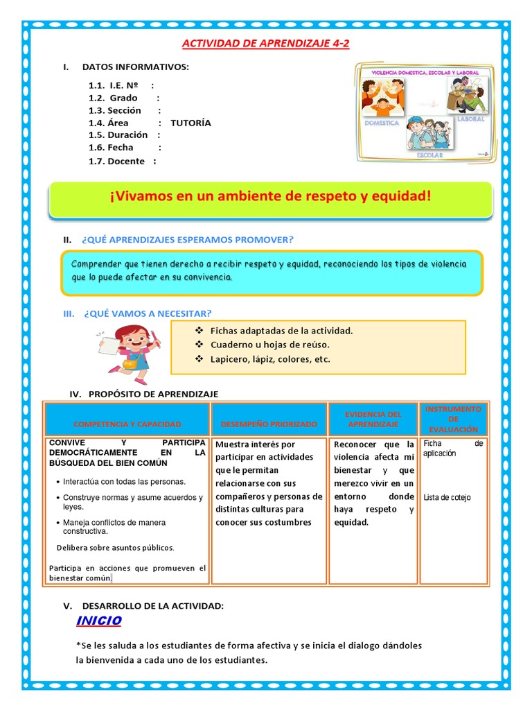 Actividades para Vivir con Respeto y Equidad | PDF | Violencia ...