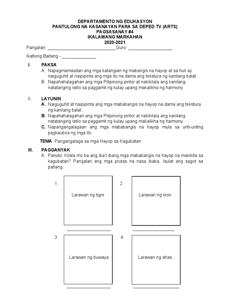 Arts 3 2nd Quarter Worksheet 4 | PDF