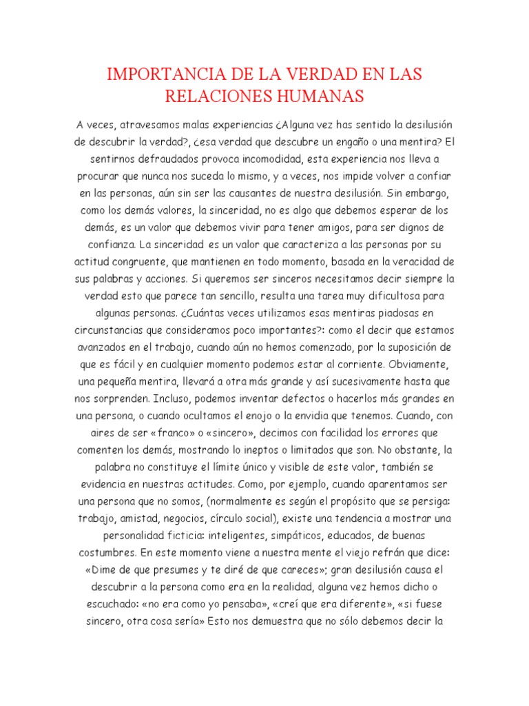 La Verdad: Clave en Relaciones Humanas | PDF | Verdad | Mentira
