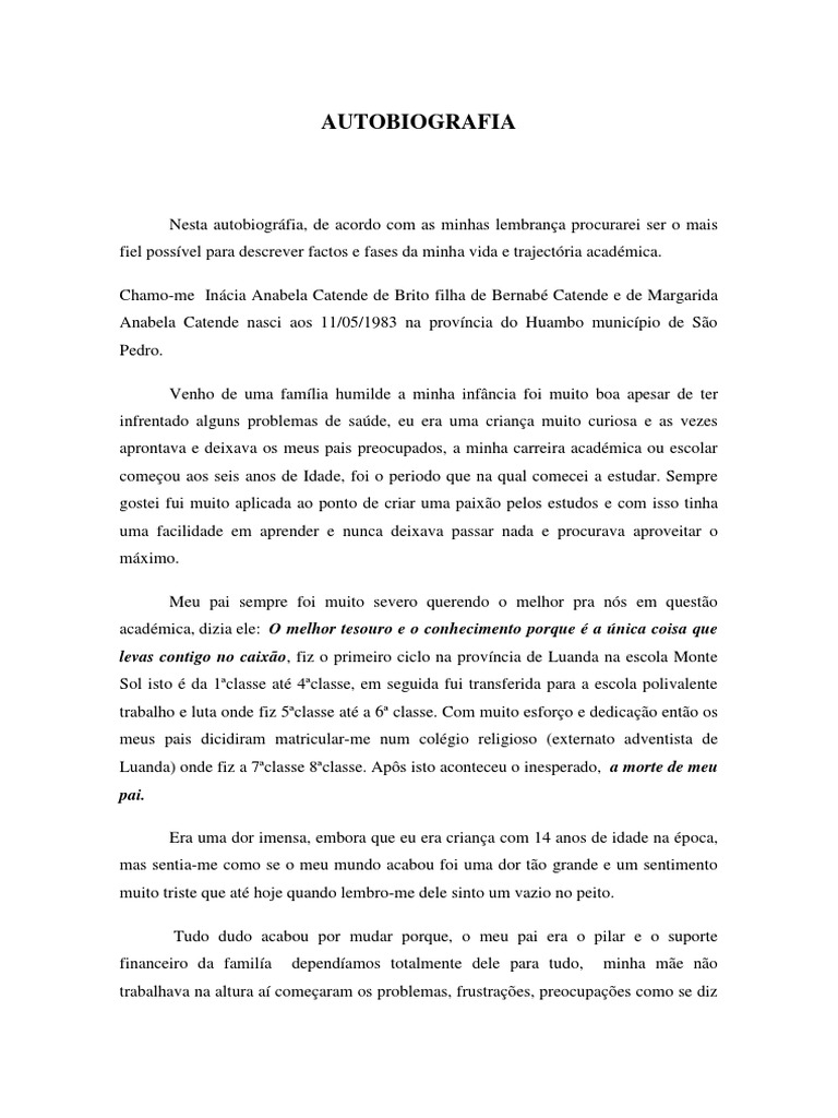 Autobiográfia Modelo | PDF | Enfermagem | Remédio