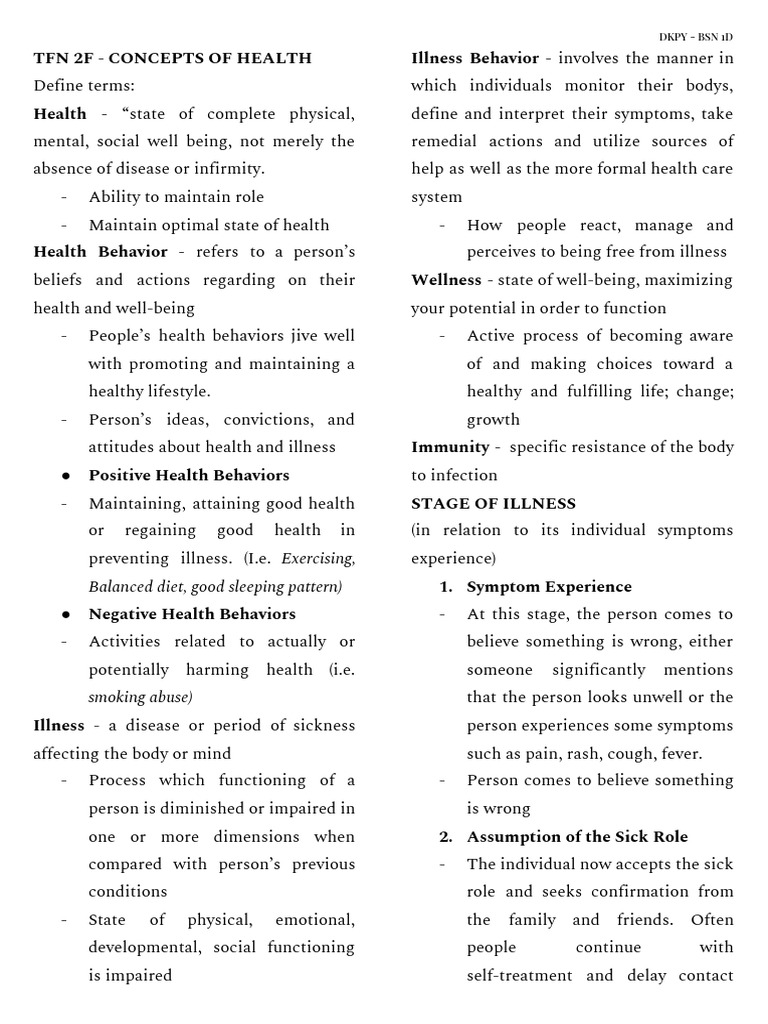 Health Concepts and Illness Behavior | PDF | Infection | Mental Health