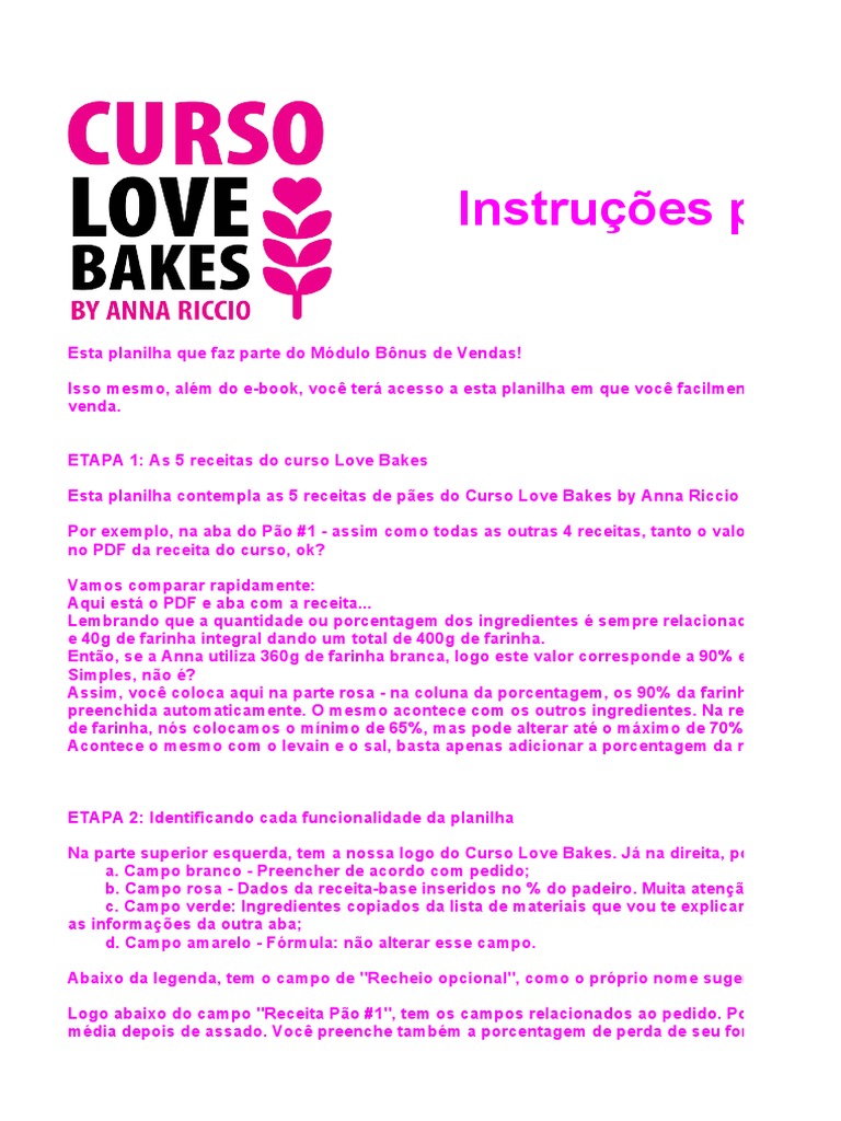 Love Bakes by Anna Riccio - Sheet Módulo de Vendas | PDF | Pães | Chocolate