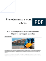 Aula 4 - Planejamento e Controle de Obras - Objetivos e Principais Aspectos