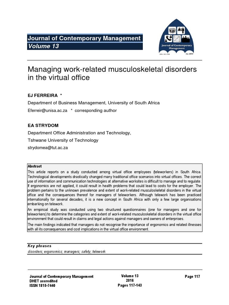 ABOUT ERGONOMICS AND WORK RELATED MUSCULOSKELETAL DISORDERS intelligence overview