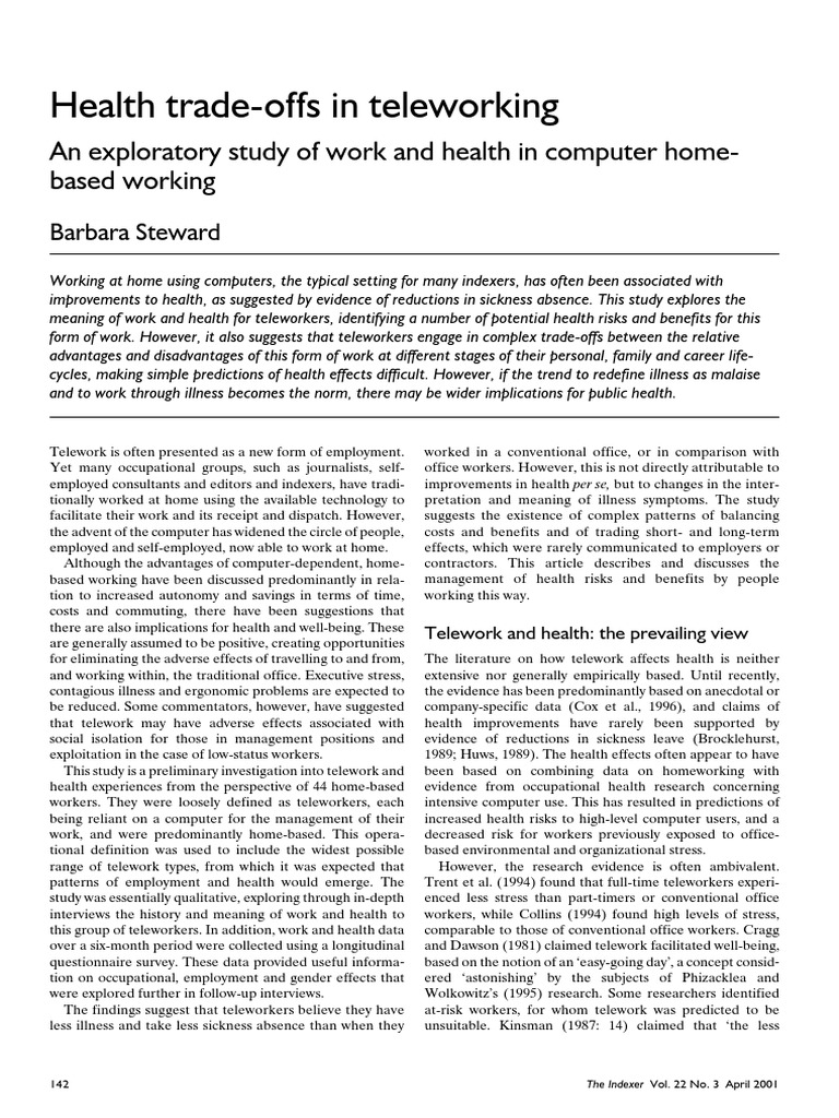 Health Trade-Offs in Teleworking | PDF | Occupational Safety And Health ...