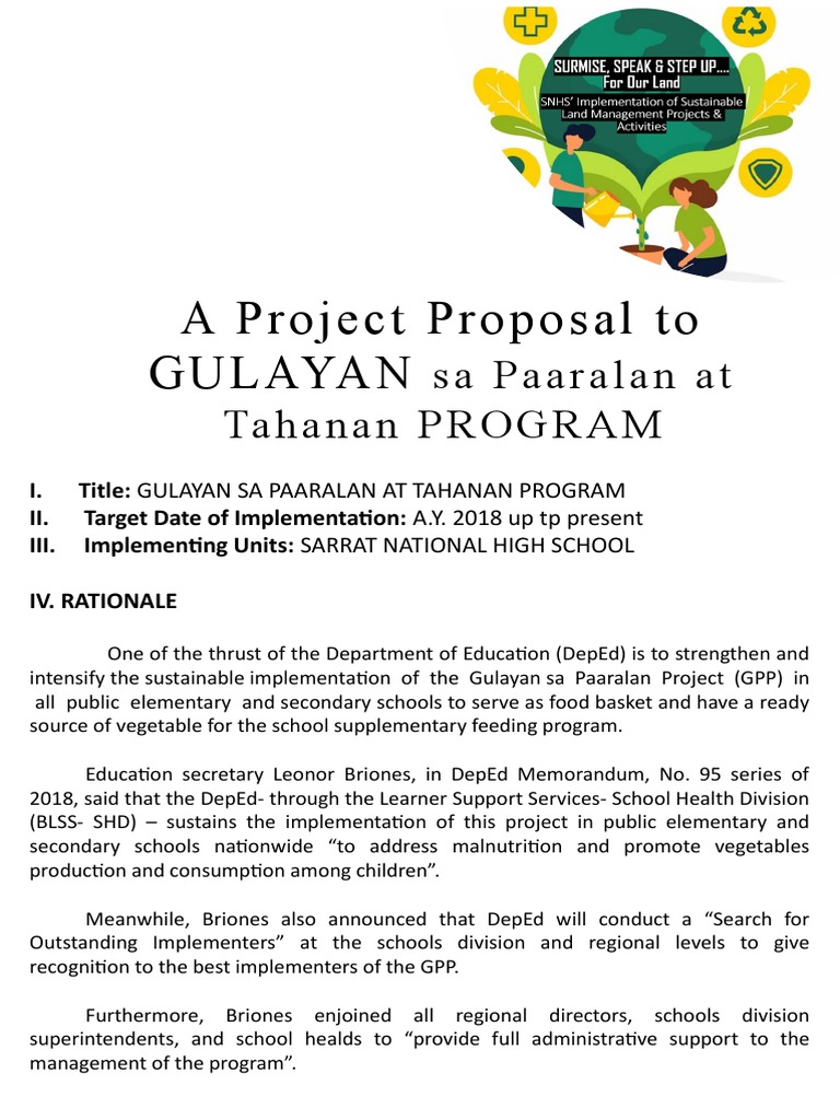 Gulayan sa Paaralan Project Proposal | PDF | Vegetables | Teachers