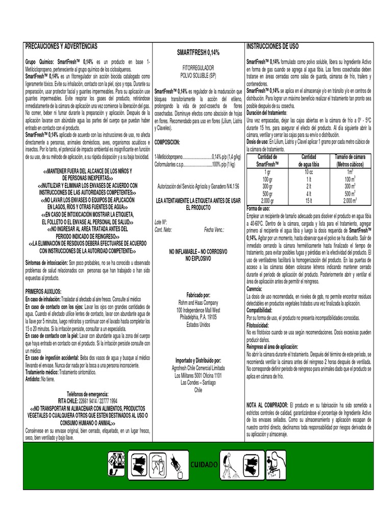 Etiqueta Smartfresh | PDF | Agua | Especialidades Medicas