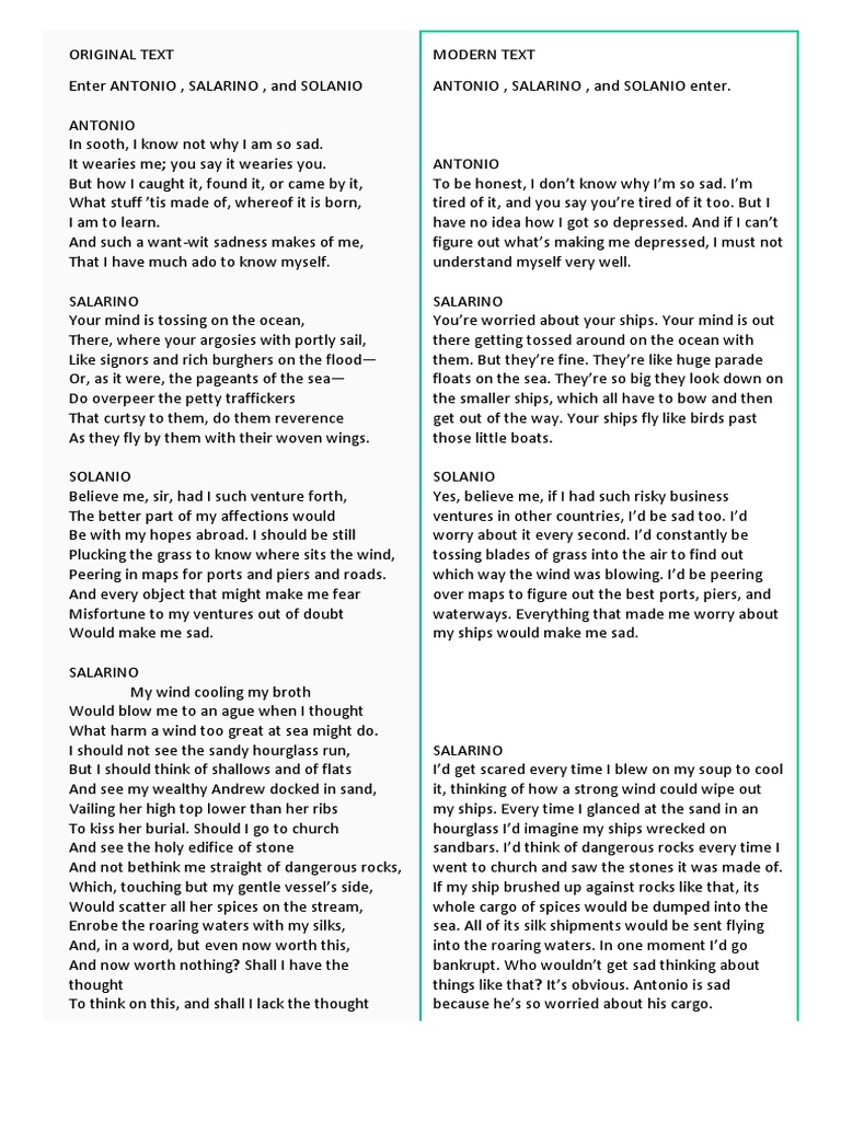 Act 1 Scene 1 | PDF | The Merchant Of Venice | Laughter