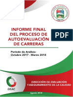 Informe Final Del Proceso de Autoevaluación de Carreras: Período de Análisis: Octubre 2017 - Marzo 2018