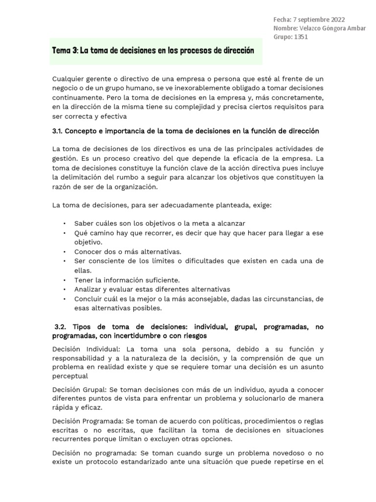 Proceso y Tipos de Toma de Decisiones | PDF | Toma de decisiones ...