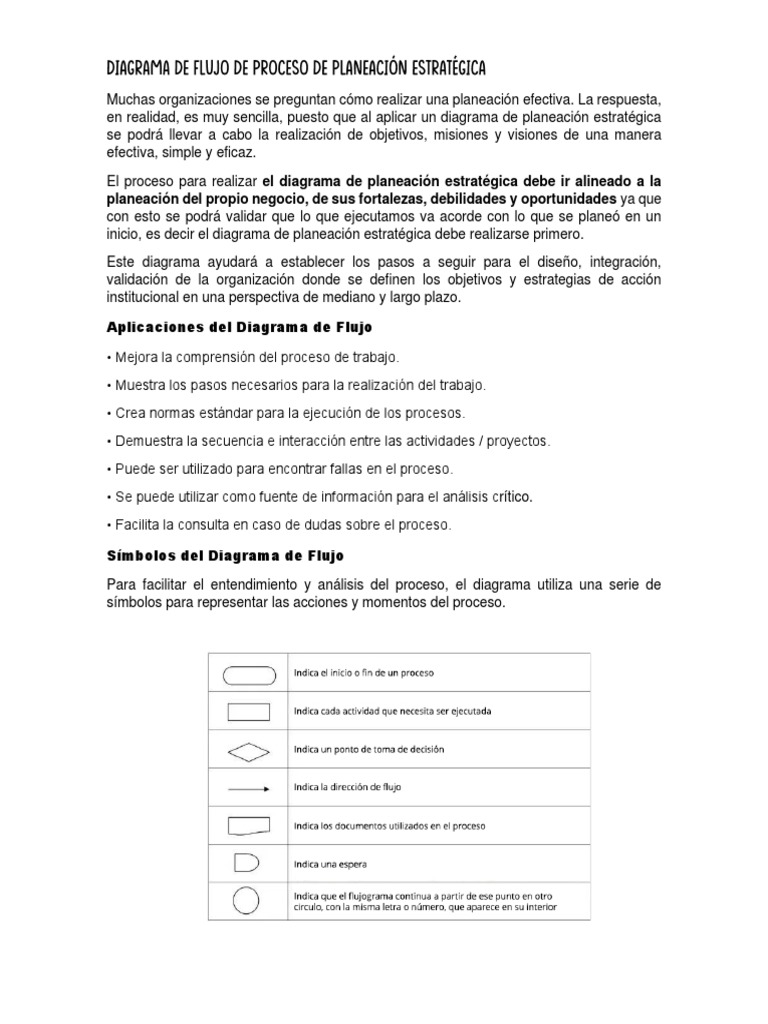 Diagrama De Flujo De Proceso De Planeación Estratégica Pdf