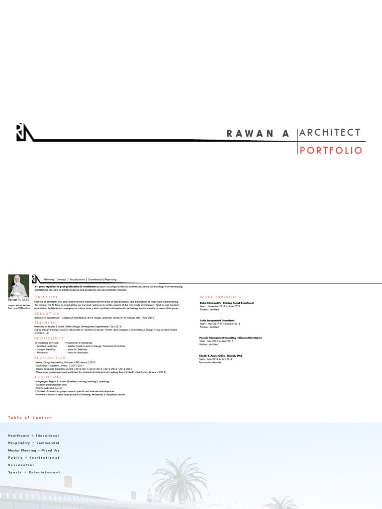 Rawan Al Ali: Architect Portfolio | PDF | Architect