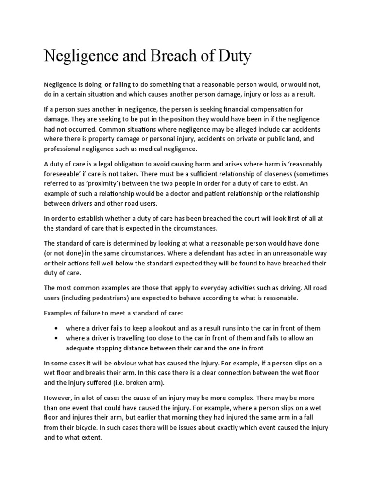 Negligence and Breach of Duty | PDF | Negligence | Duty Of Care