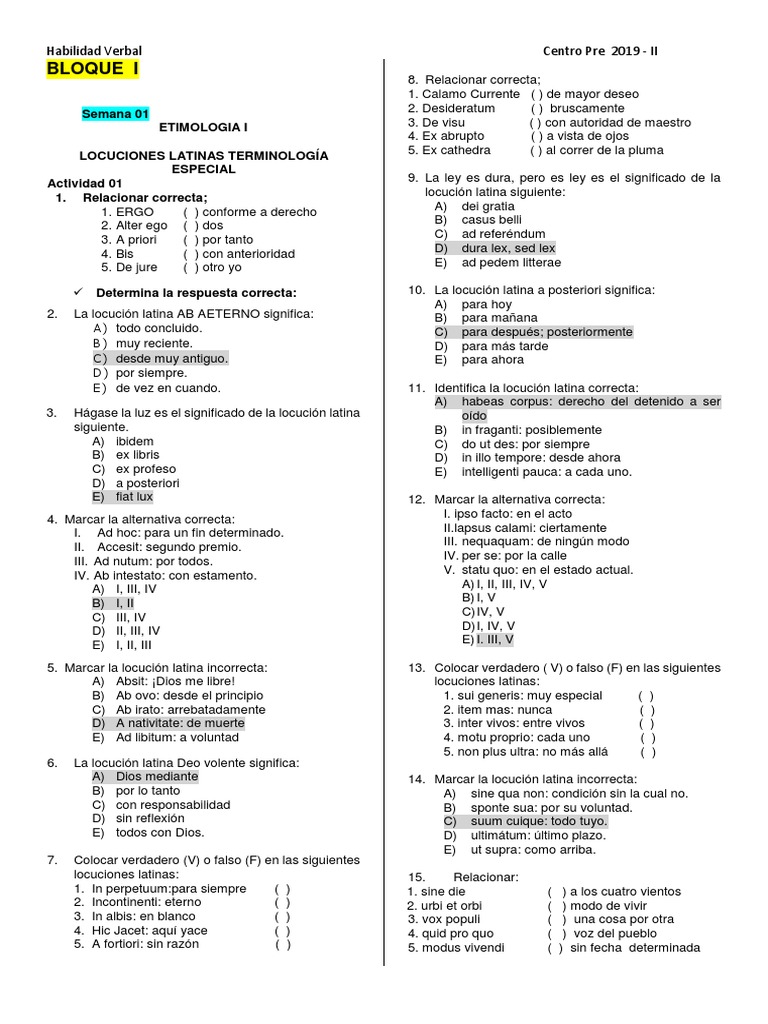 COMPENDIO RAZONAMIENTO VERBAL DE LA Pre 2019 CLAVES | PDF ...