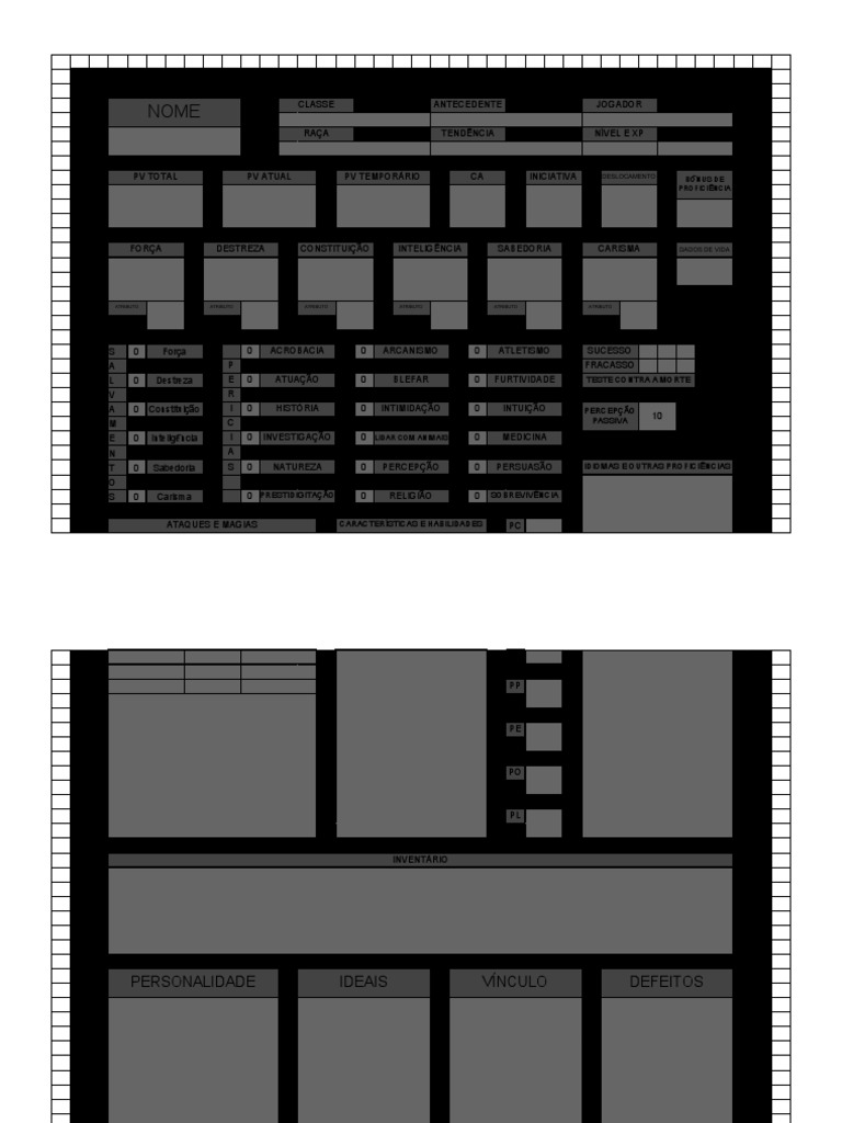 Ficha D&D 5E Editável em Excel