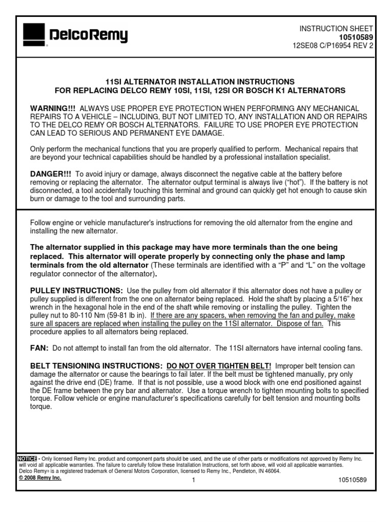 11SI Installation Instructions 10510589 | Electrical ... deutz alternator wiring diagram free download 