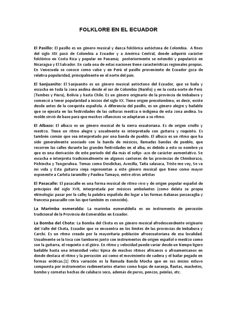 Géneros Musicales del Folklore Ecuatoriano | PDF | Las artes escénicas