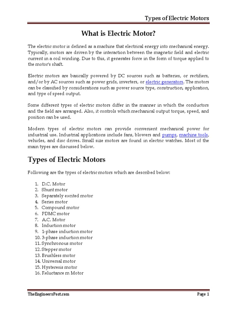 What Is Electric Motor PDF Electric Motor Direct Current