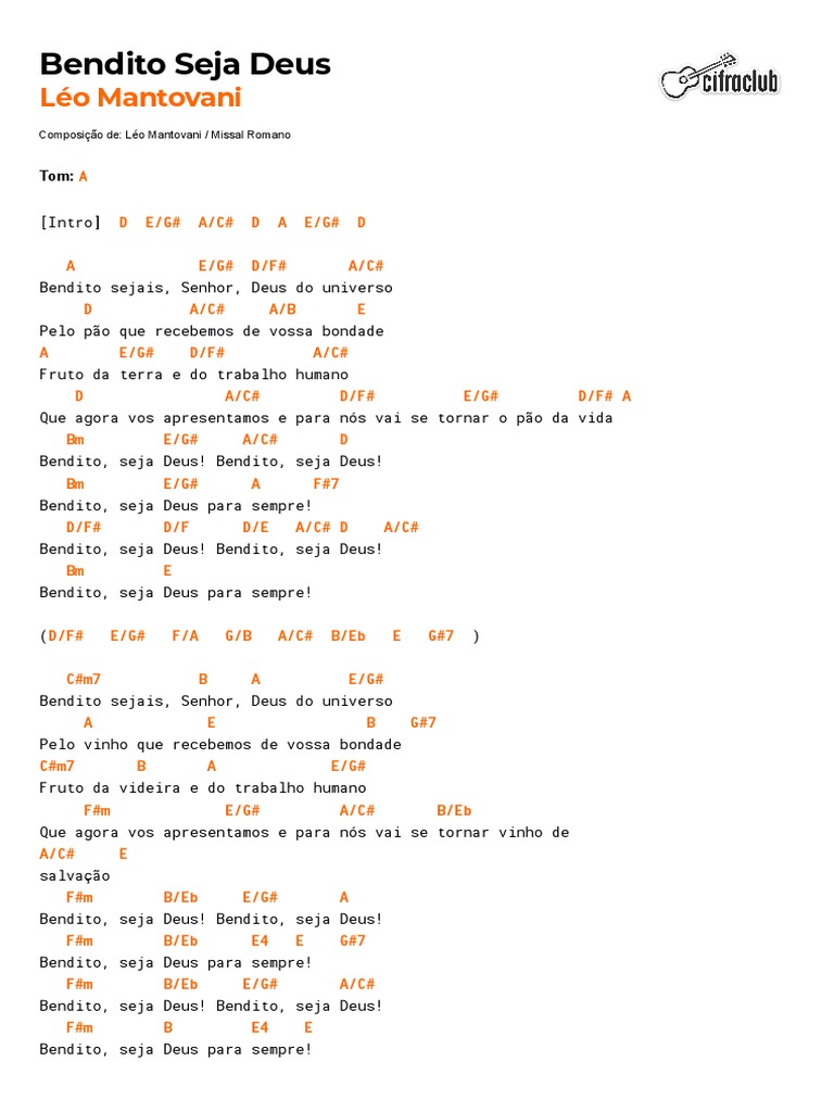Cifra Club Léo Mantovani Bendito Seja Deus PDF Metafísica da religião Crença e
