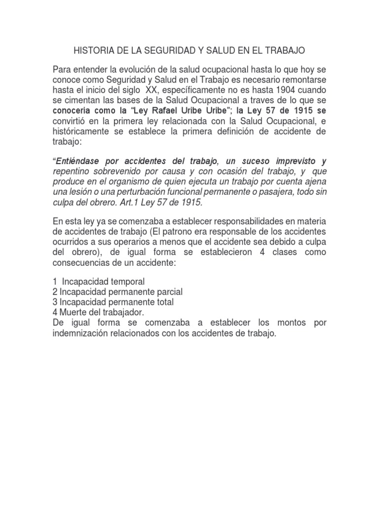 Historia de La Seguridad y Salud en El Trabajo | PDF | Seguridad y ...