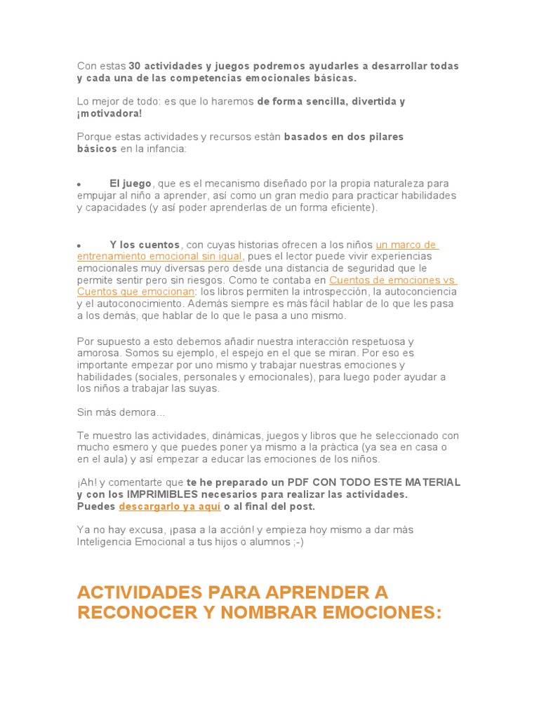 30 Actividades para Trabajar Emociones | PDF | Las emociones | Empatía