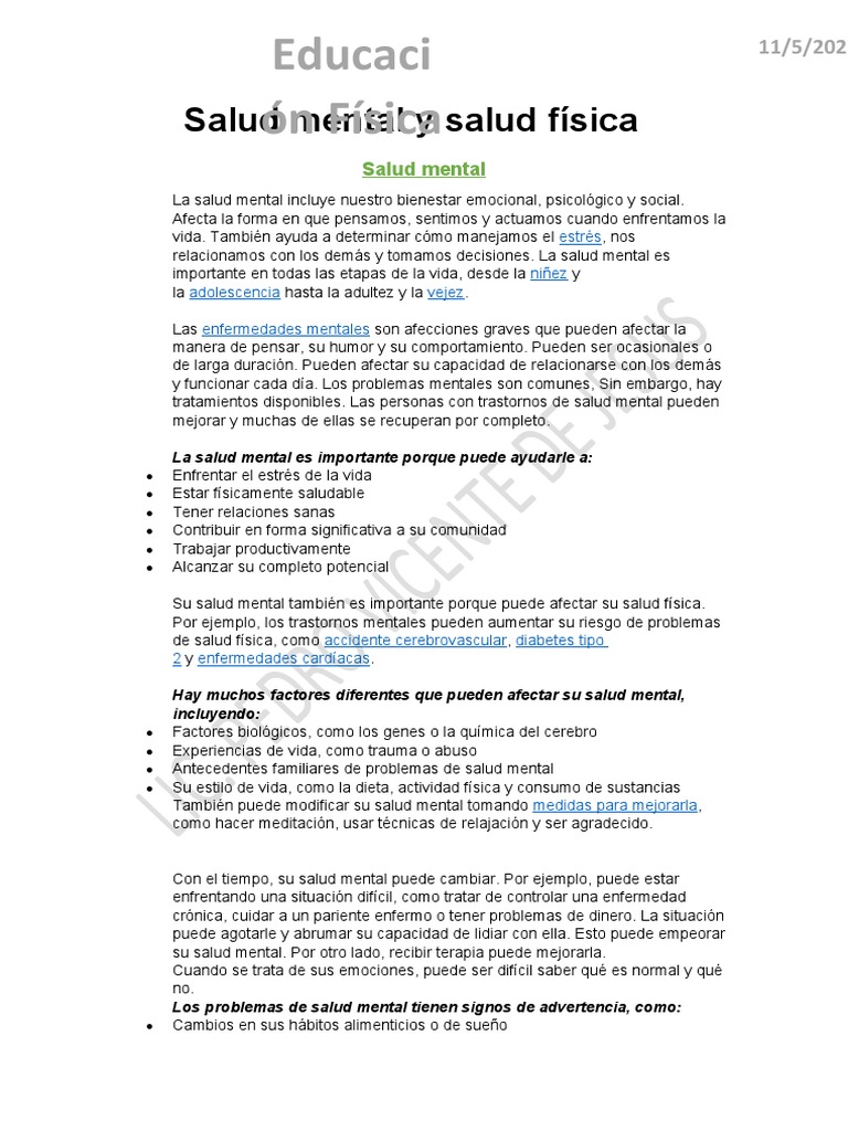 Clase de La Salud Mental | PDF | Salud mental | Mente