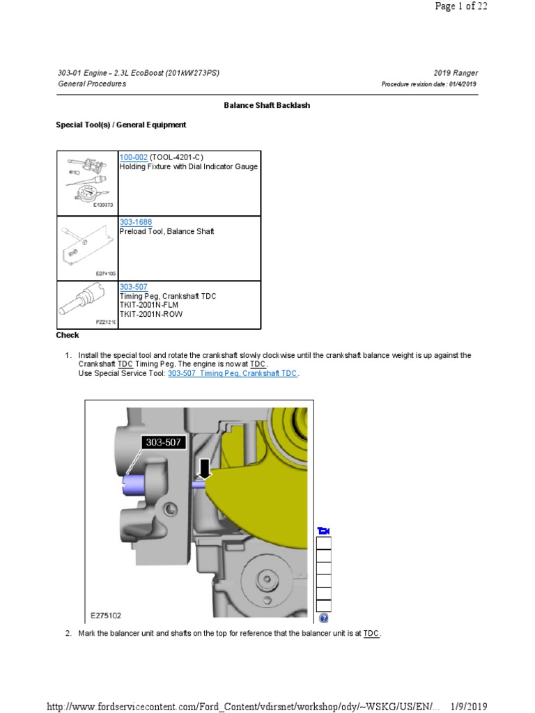 30301 2.3L EcoBoost General Procedures Balance Shaft Backlash