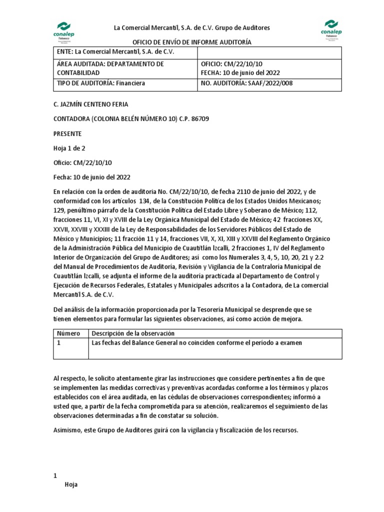 Informe de Auditoría Financiera 2022 | PDF | Auditoría | Contabilidad