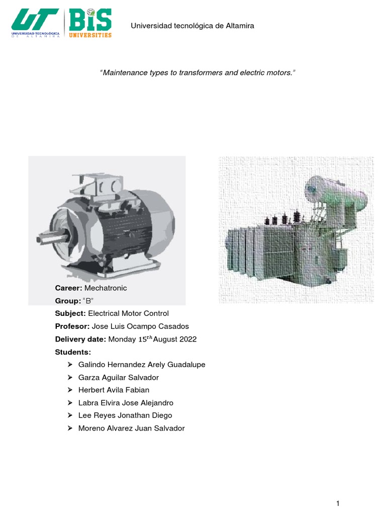 Maintenance Types To Transformers and Electric Motors PDF