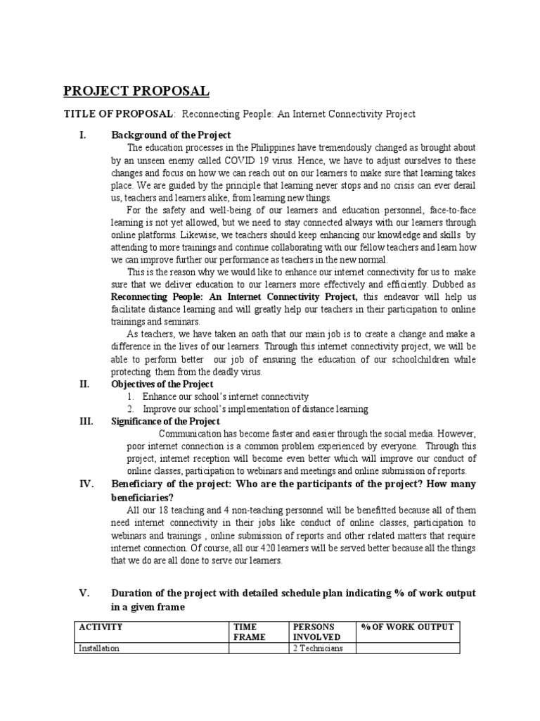 Internet Connectivity Project Proposal | PDF | Learning | Distance ...