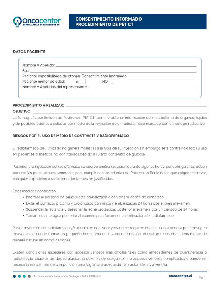 PetCt Consentimiento 220907 162337 | PDF | Tomografía de emisión de ...