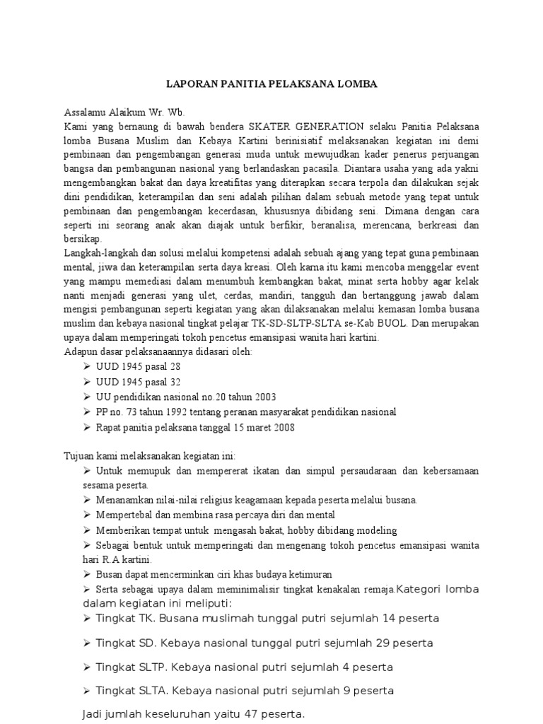 Laporan Panitia Pelaksana Lomba